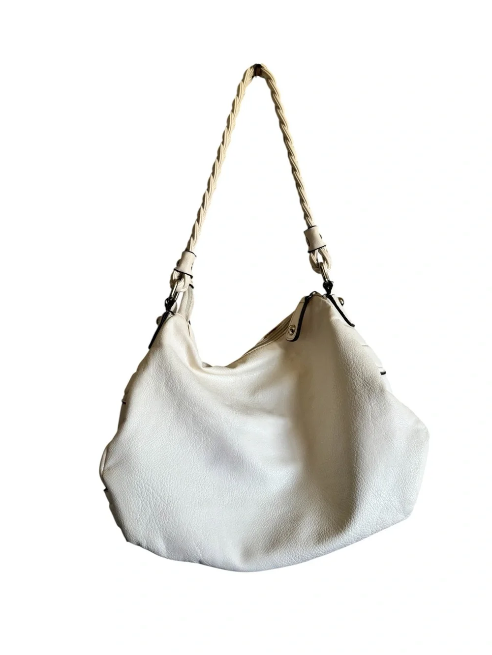 XOXO White Braided Handle Hobo Bag with Silver Hardware